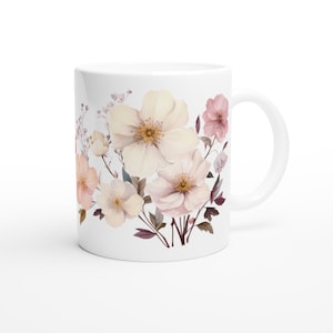 Pressed Flowers Mug, Wild Flowers Vintage Botanical Coffee Tea Mug, Flower Garden Pastel Flowers Nature Mug