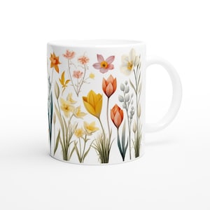 Pressed Flowers Mug, Wild Flowers Vintage Botanical Coffee Tea Mug, Flower Garden Pastel Flowers Nature Mug