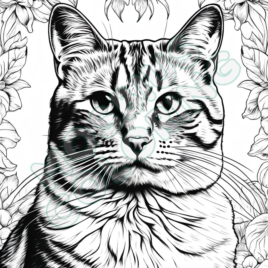 30 Realistic Cats Coloring Pages. Adult Colouring Sheet, Feline Color ...