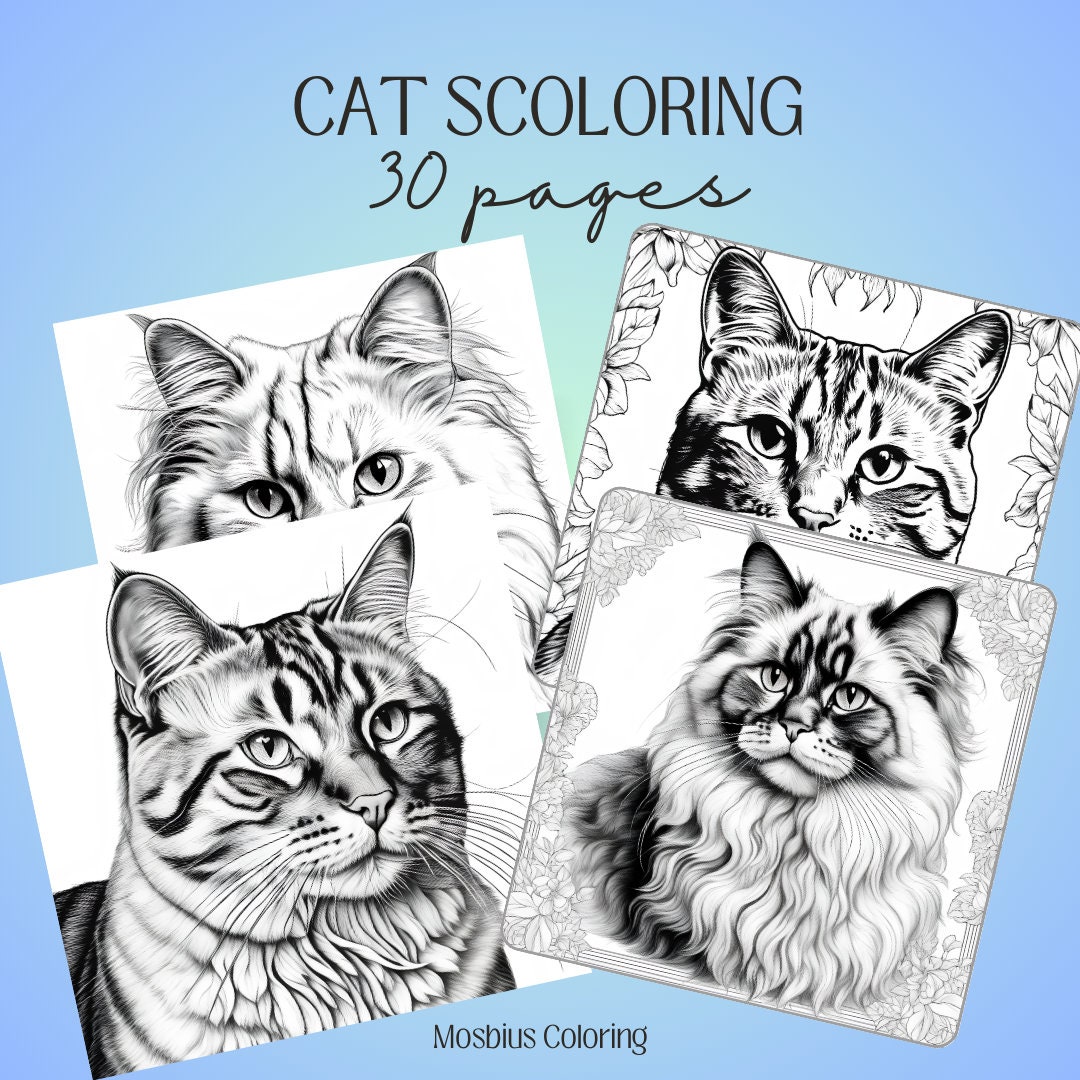 30 Realistic Cats Coloring Pages. Adult Colouring Sheet, Feline Color ...