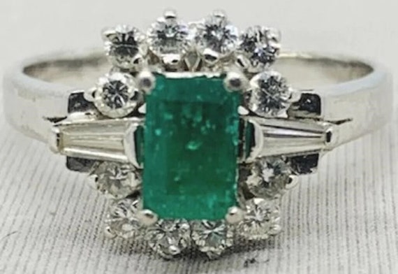 14K White Gold Emerald / Diamond Ring - image 1