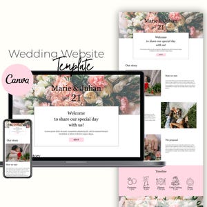 Wedding Website Template, Digital Wedding Invitation, Canva Editable Template, Classic, Elegant, Minimalist Website Design, Save the Date