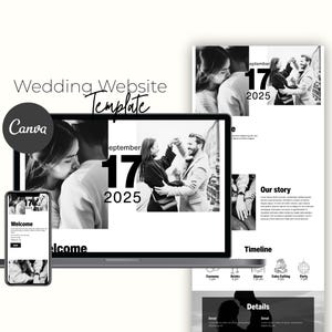 Wedding Website Template, Digital Wedding Invitation, Canva Editable Template, Classic, Elegant, Minimalist Website Design, Save the Date