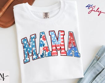 Chemise rétro Comfort Colors Mama avec drapeau des États-Unis, t-shirt patriotique du 4 juillet