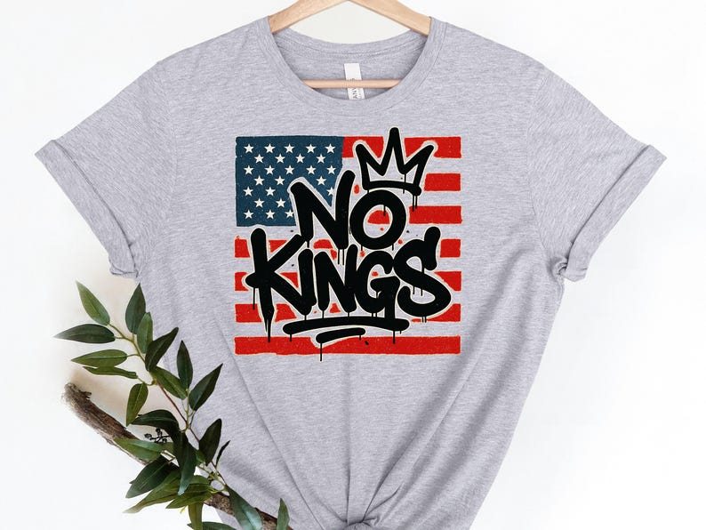 No Kings Graffiti T-Shirt – Anti Monarchy Streetwear, Protest Shirt for No Kings Day, Urban USA Flag Graphic Tee
