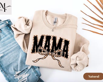 Mama Leopard Bow T-Shirt, Mom Life, Mother's Day Gift