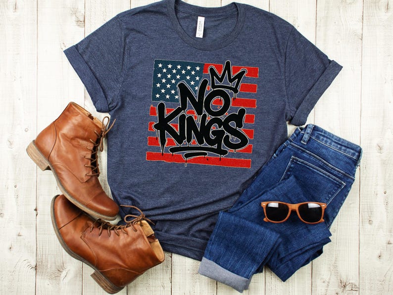No Kings Graffiti T-Shirt – Anti Monarchy Streetwear, Protest Shirt for No Kings Day, Urban USA Flag Graphic Tee