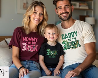 Personalized Three Rex Dinosaur Birthday Shirts: Matching Family Tees