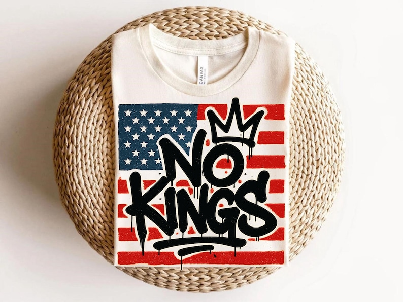 No Kings Graffiti T-Shirt – Anti Monarchy Streetwear, Protest Shirt for No Kings Day, Urban USA Flag Graphic Tee