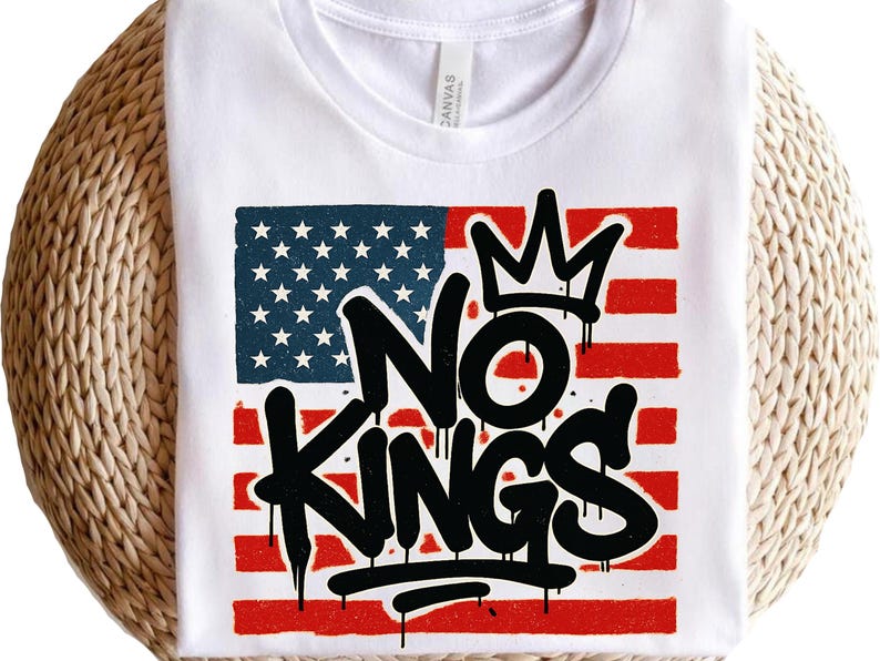 No Kings Graffiti T-Shirt – Anti Monarchy Streetwear, Protest Shirt for No Kings Day, Urban USA Flag Graphic Tee