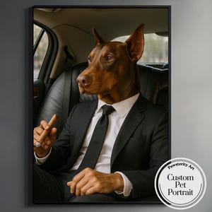 Custom Mafia Boss Pet Portrait: Funny Dog Art in Limousine (Digital Download
