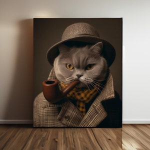 Custom Detective Pet Portrait, Sherlock Cat Portrait, Personalized Detective Dog Portrait,Unique Pet Lover gift from Photo,Regal Pet Photo