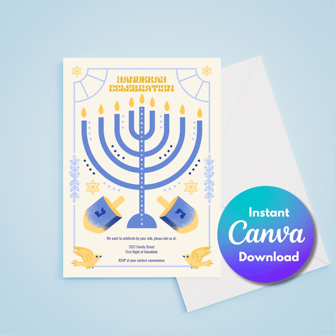 Custom Digital Hanukkah Party Invitation Custom Canva Etsy
