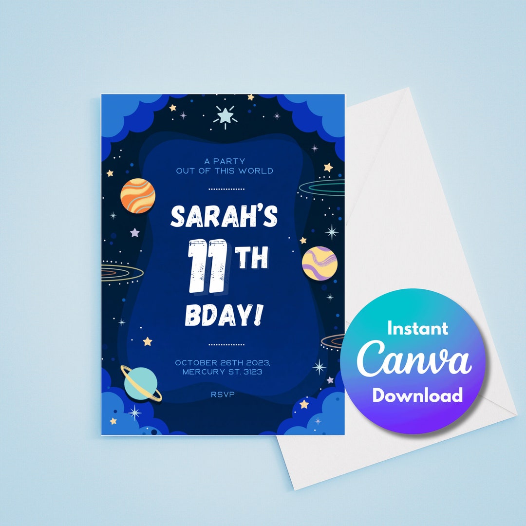 Custom Digital Blue Galaxy Printable Birthday Invitation | Custom Canva ...