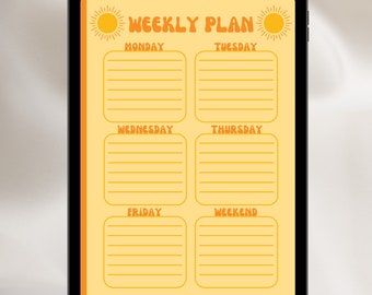 Digital Weekly planner, Daily planner, To Do list. Sunshine design