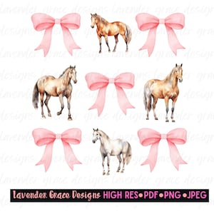 Coquette Bows ands Horses Digital Download Pdf Png Jpeg, Country Girl Horses, Equestrian Gifts, Horseback Rider, Horse Trainer, Brown Horse
