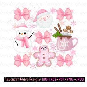 Pink Coquette Christmas Favorite Time of Year Digital Download Png Jpeg Pdf Pastel Santa Snowman Iced Gingerbread Cookie Compilation Cocoa