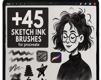 Pinceles de tinta para Procreate, carboncillo para bocetos, lápices de sombreado, dibujo lineal (descarga digital)
