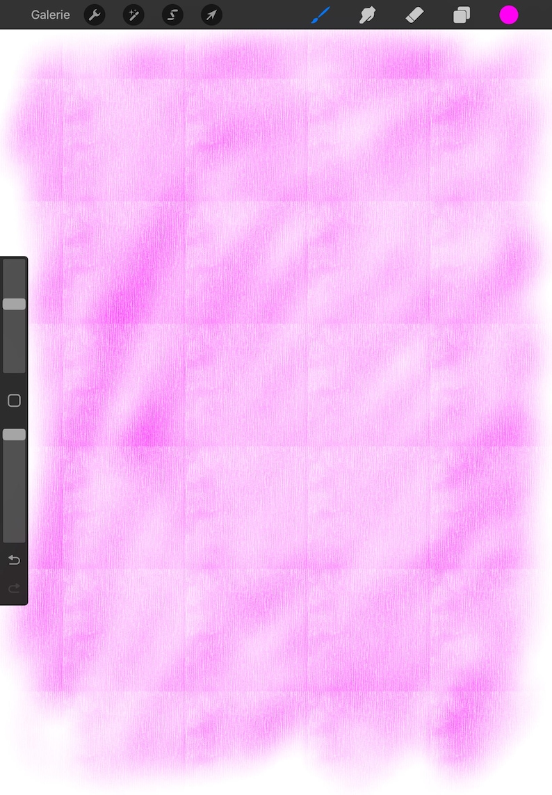May include: Digital artwork showing a grid of pink squares with a watercolour texture. The squares are arranged in a rectangular pattern, with a gradient effect fading to white at the edges. The image has a soft, artistic feel.