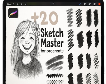 Pinceles para bocetos de Procreate, arte lineal de grafito y carboncillo, herramientas digitales para sombreado en iPad (más de 20 pinceles) (descarga digital)