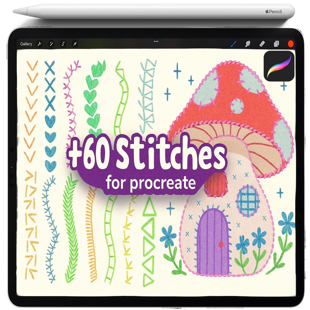 Procreate Stitch Brushes, Sewing Brush, Procreate Embroidery Brush Set ...