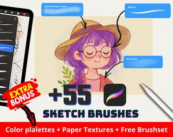 Procreate-schetspenselen, schaduwpenseel voor Procreate, kleurpotloodset, krijtborstel, procreate pastel, papierstructuren en -paletten voortplanten