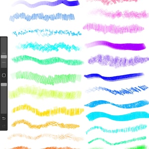 May include: A digital art illustration showcasing a variety of colorful brushstrokes. The image displays a range of textures and colors, including blue, green, yellow, orange, and purple, perfect for digital art projects.