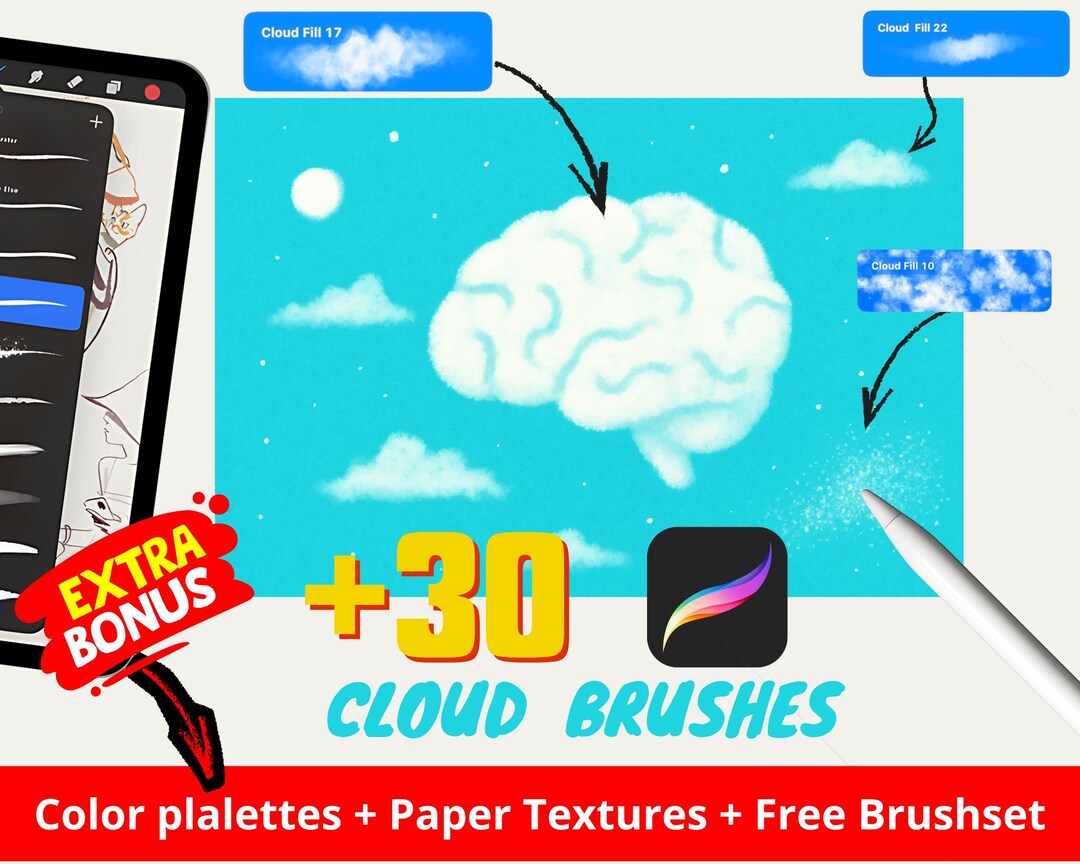 Cloud Procreate Brushes: Scatter Brushest for Sky and Fog Illustrations ...
