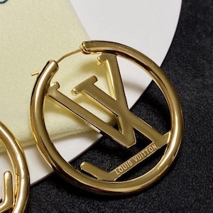 Simple Louis Vuitton Garden Louise Gold LV Logo Silver Hoop Earrings For  Women Online