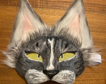 Grey felted maine coon therian cat mask