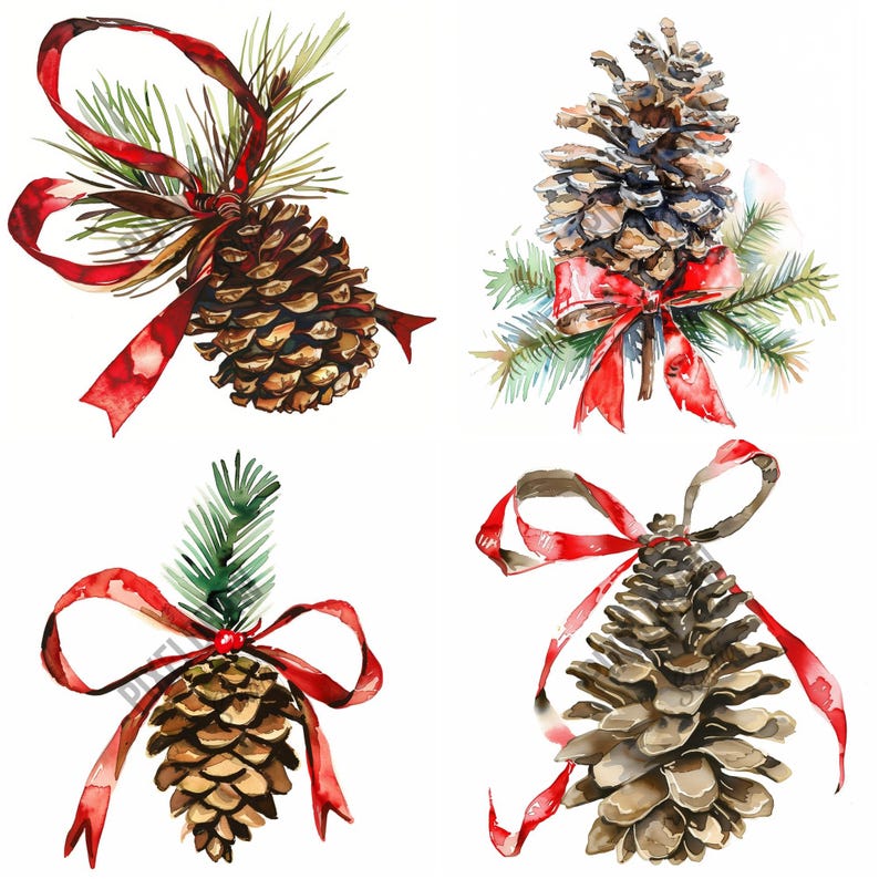 Christmas Pine Cones Clipart Set - 20 PNG Illustrations With ...