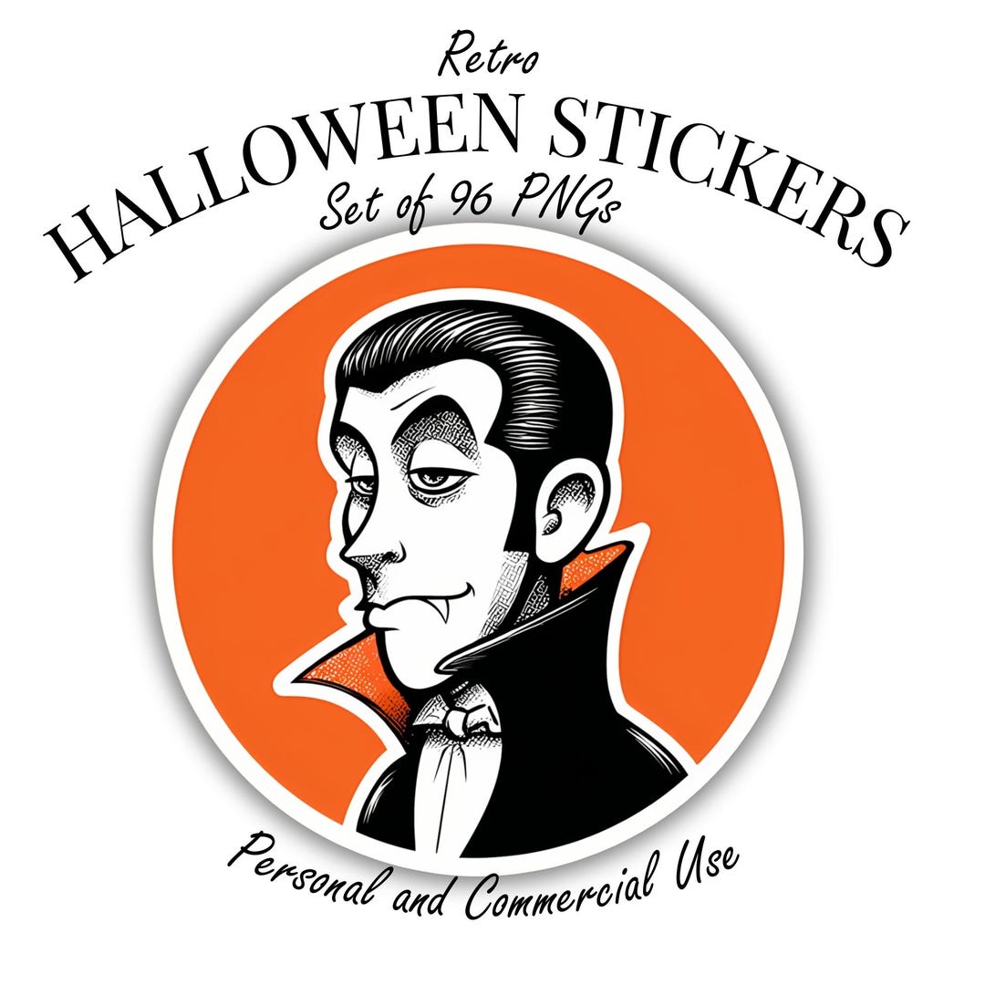 Retro Halloween Sticker Bundle - 96 Vintage PNG Designs - 300 DPI ...