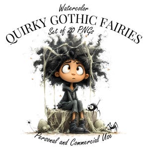Watercolor Quirky Gothic Fairies PNG Set of 20 | Dark Cute Fairy Clipart | Transparent Background | 300 DPI High-Res