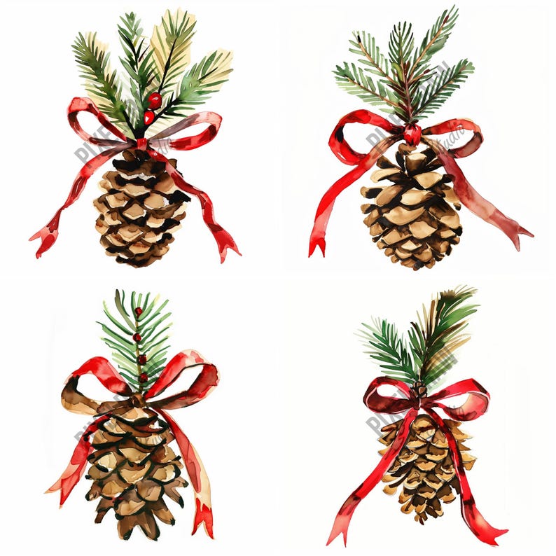 Christmas Pine Cones Clipart Set - 20 PNG Illustrations With ...