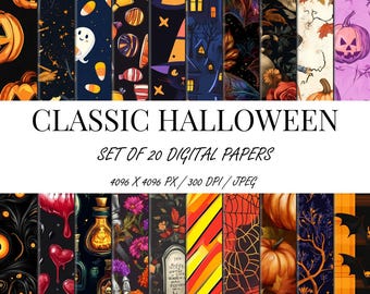 Classic Halloween Wrapping Paper Bundle - 20 Seamless Digital Papers for Gift Wrap & Crafts, 4096px, 300 DPI