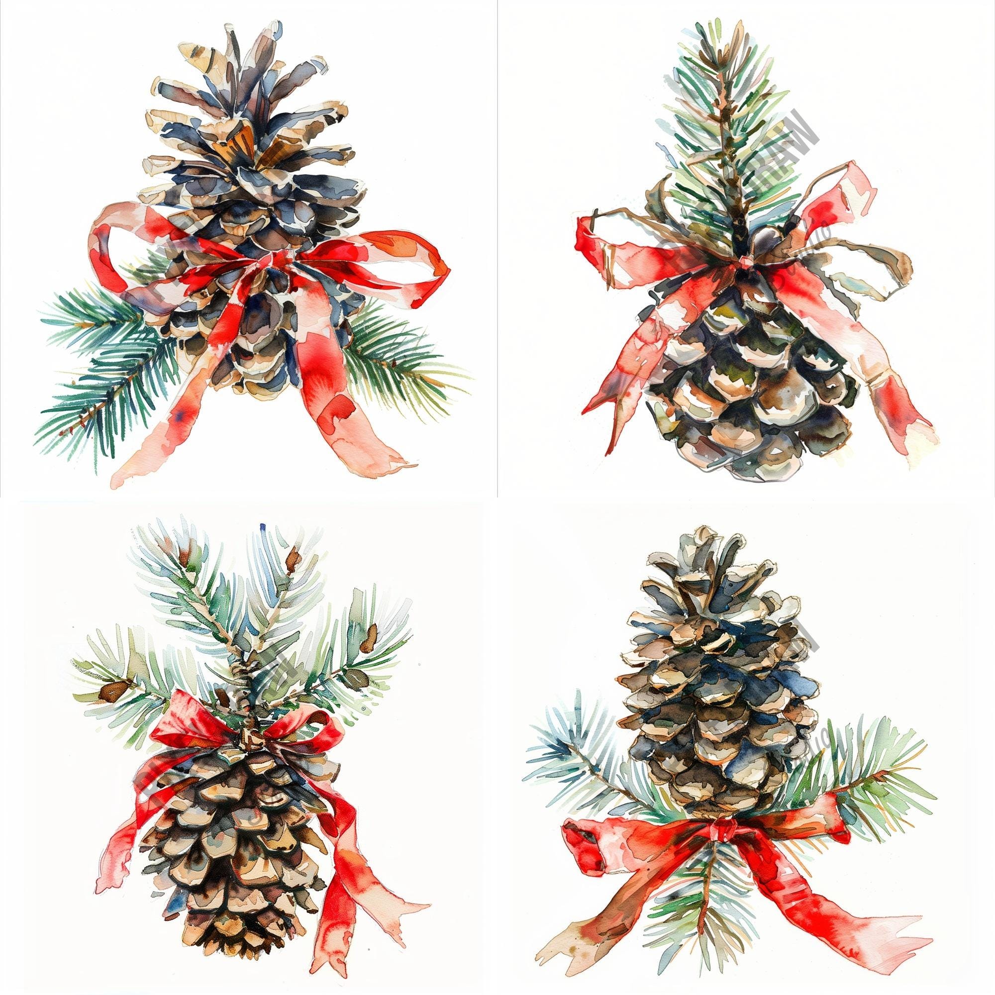 Christmas Pine Cones Clipart Set - 20 PNG Illustrations With ...