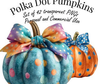 Watercolor Polka Dot Pumpkin Clipart | 42 PNGs | Halloween & Fall Decor | Transparent Background | Highres 4096 px