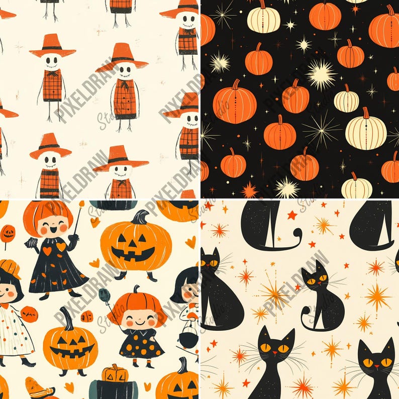Retro Halloween Digital Paper Pack | 20 Seamless Wrapping Paper Designs ...