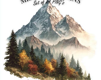 Watercolor Misty Mountain Clipart: Foggy Alpine PNGs (Digital Download)