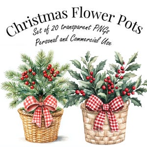 Christmas Flower Pots Clipart Set - 20 PNG Illustrations with Transparent Background - Highres 4000 px