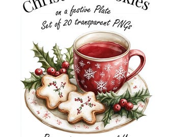 Christmas Cookies on a Festive Plate Clipart Set - 20 PNG Illustrations with Transparent Background - Highres 4000 px