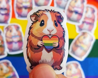 Holographische pride Meerschweinchen Aufkleber | Queere Tiere Sticker | LGBTQ+ Flaggen Set | Regenbogen Progressive pride Pack | CSD Deko
