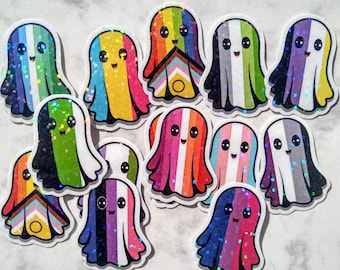 Holographic Pride Ghost stickers | Queer halloween stickers | LGBTQ+ Flag Set | Rainbow Pride Pack | CSD decoration