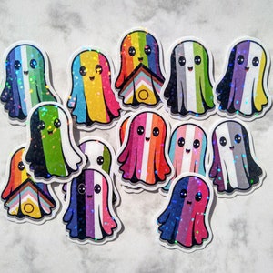 Holographic Pride Ghost stickers | Queer halloween stickers | LGBTQ+ Flag Set | Rainbow Pride Pack | CSD decoration