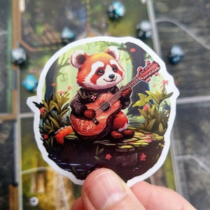 Roter Panda D&D Barde Aufkleber | Bedrohte Tierarten DnD Party | Dungeons and Dragons Tier Sticker | Tabletop RPG Geschenk | Musikant Panda