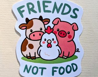 Friends Not Food Sticker | Holographic Animal Rights Stickers | Vegetarian Motto | Environmental Welfare | Stop eating animals