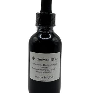 BlueVital Elixir – 1% USP Methylene Blue Solution | Pharmaceutical Grade | Lab Use, Research, & Antioxidant Support | 2oz Dropper Bottle