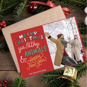 Carte de Noël modifiable | pour les Fêtes drôle de Zazzle.be Liste d'envies Vous avez des idées ? Seul à la maison | Joyeux Noël, animaux crasseux et bonne année