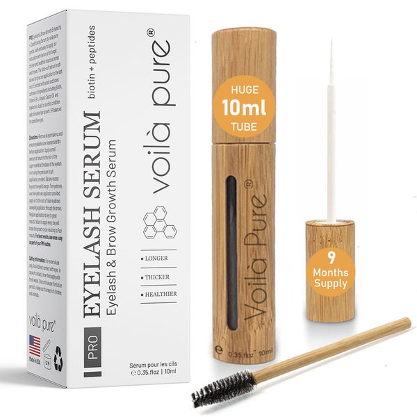 Voila Pure PRO Eyelash Growth Serum - Lash & Brows Boost Enhancer Serum - For Longer, Thicker, fuller Lashes - With Biotin and Peptides 10ml