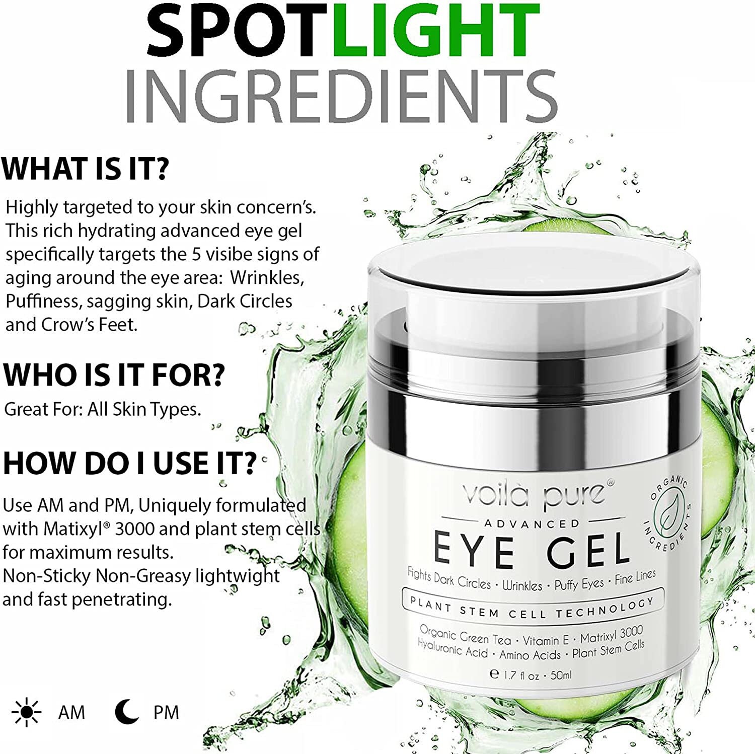 thumbnail image 2 of DermaXgen Eye Gel With Matrixyl 3000, Plant Stem Cells, Arginine, Hyaluronic Acid & Jojoba – SPF 35, 1 Fl Oz 2 of 4